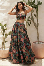 Multi Bhagalpuri Silk Lehenga Choli For Indian & Pakistani Wedding Festival - Print Work