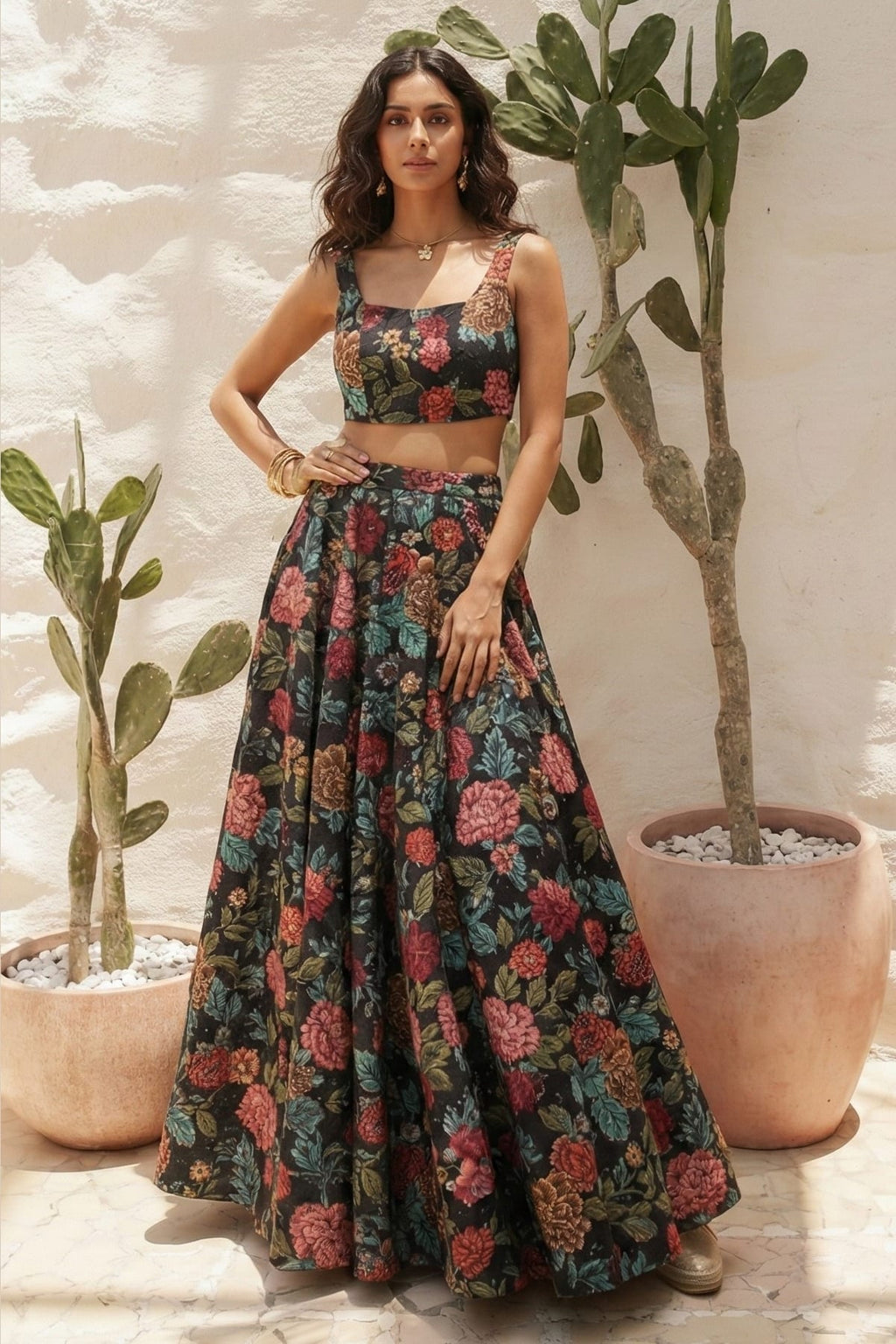 Multi Bhagalpuri Silk Lehenga Choli For Indian & Pakistani Wedding Festival - Print Work