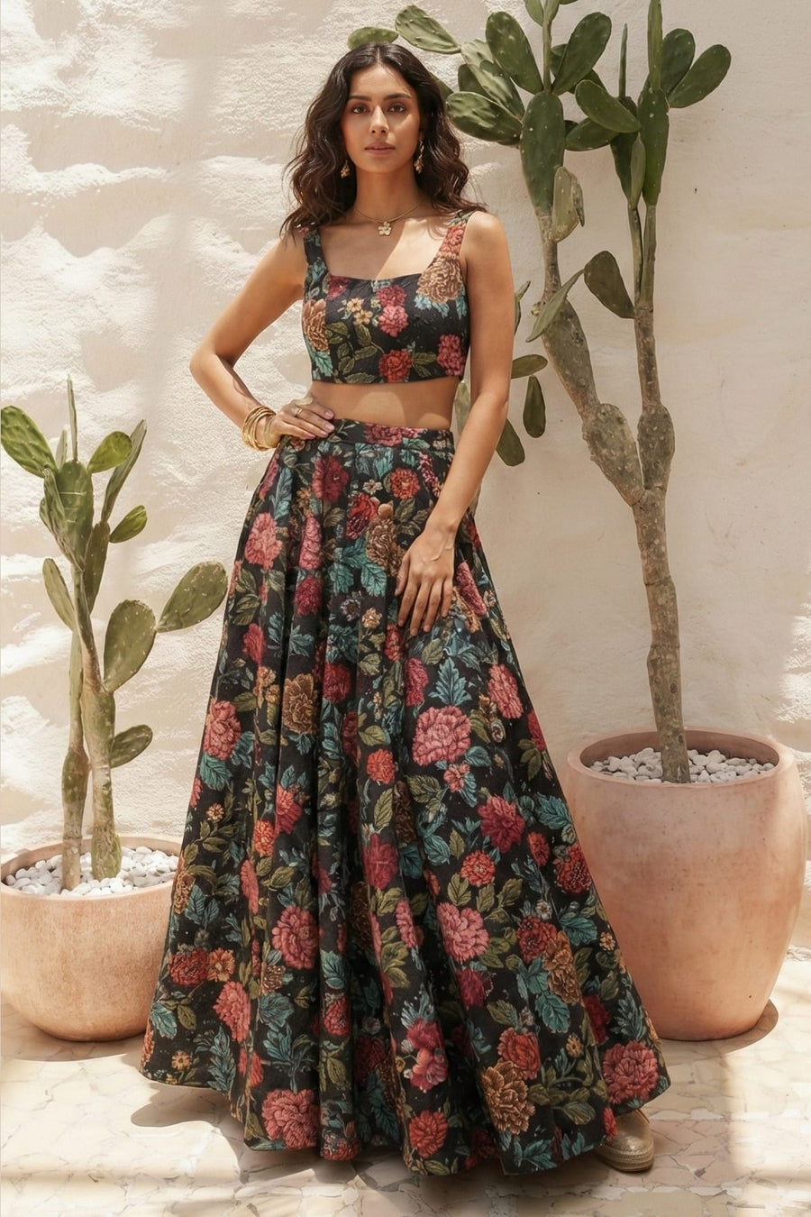 Multi Bhagalpuri Silk Lehenga Choli For Indian & Pakistani Wedding Festival - Print Work