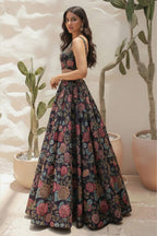 Multi Bhagalpuri Silk Lehenga Choli For Indian & Pakistani Wedding Festival - Print Work