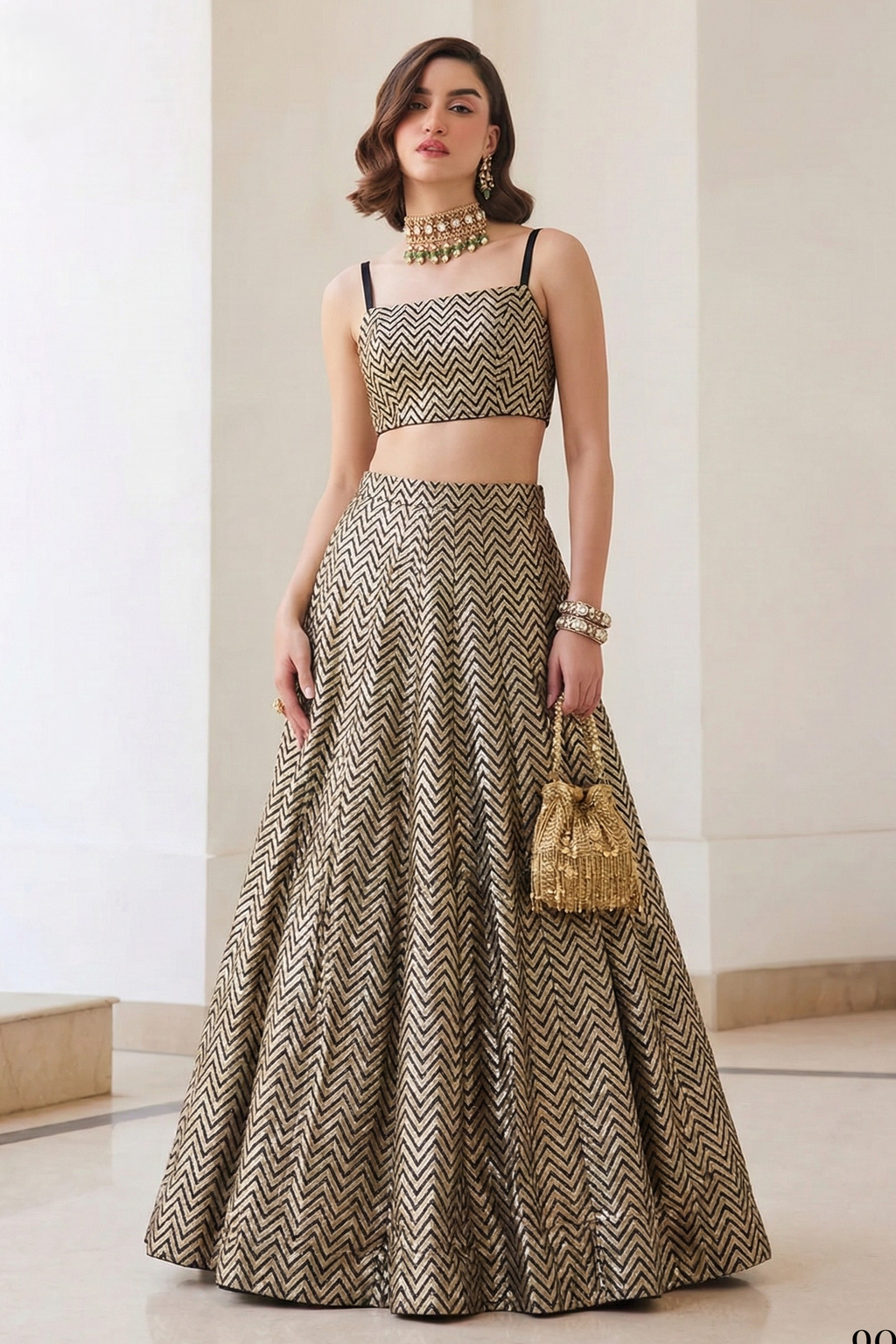 Brown Jacquard Silk Sleeveless Lehenga Choli with Jacquard Work