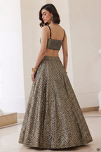 Brown Jacquard Silk Sleeveless Lehenga Choli with Jacquard Work