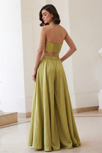 Green Chinon Silk Plazo and Waistcoat Co Ord Sets Women