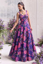 Wedding Reception Lehenga in Blue with Flower Printed Blouse
