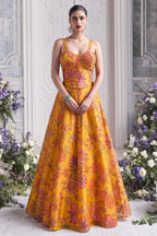 Mustard yellow reception lehenga styled for festive wedding season celebrations.