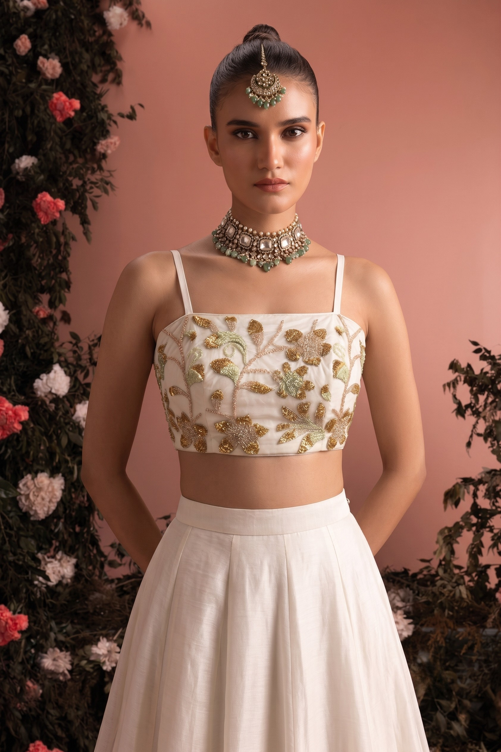 White Party Wear Lehenga Choli with Bead Embroidery