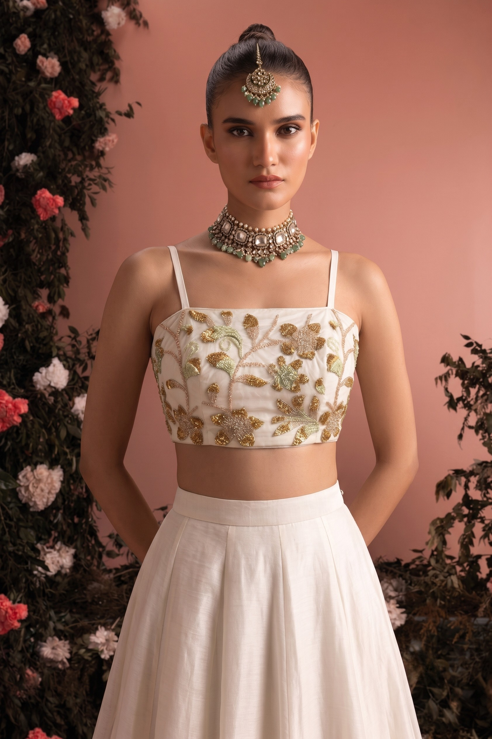 White Party Wear Lehenga Choli with Bead Embroidery