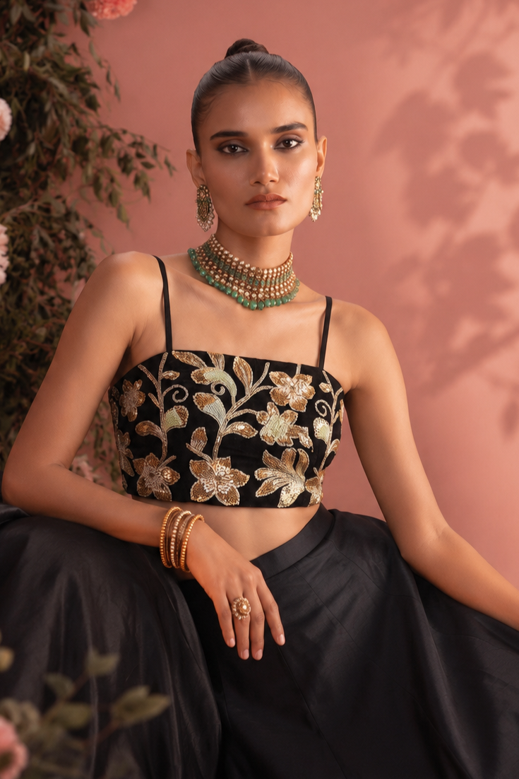 Black Party Wear Lehenga Choli with Bead Embroidery