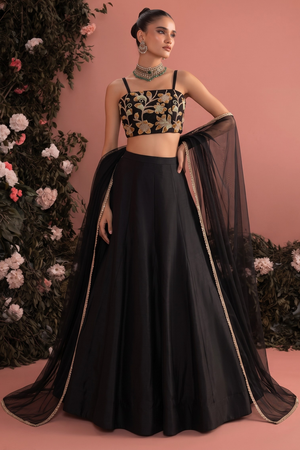 Black Party Wear Lehenga Choli with Bead Embroidery
