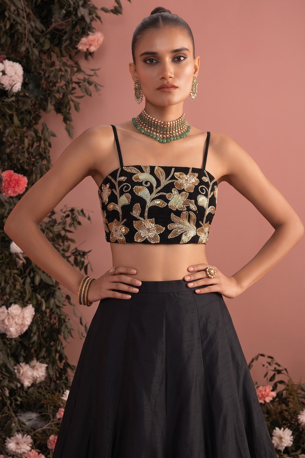 Black Party Wear Lehenga Choli with Bead Embroidery