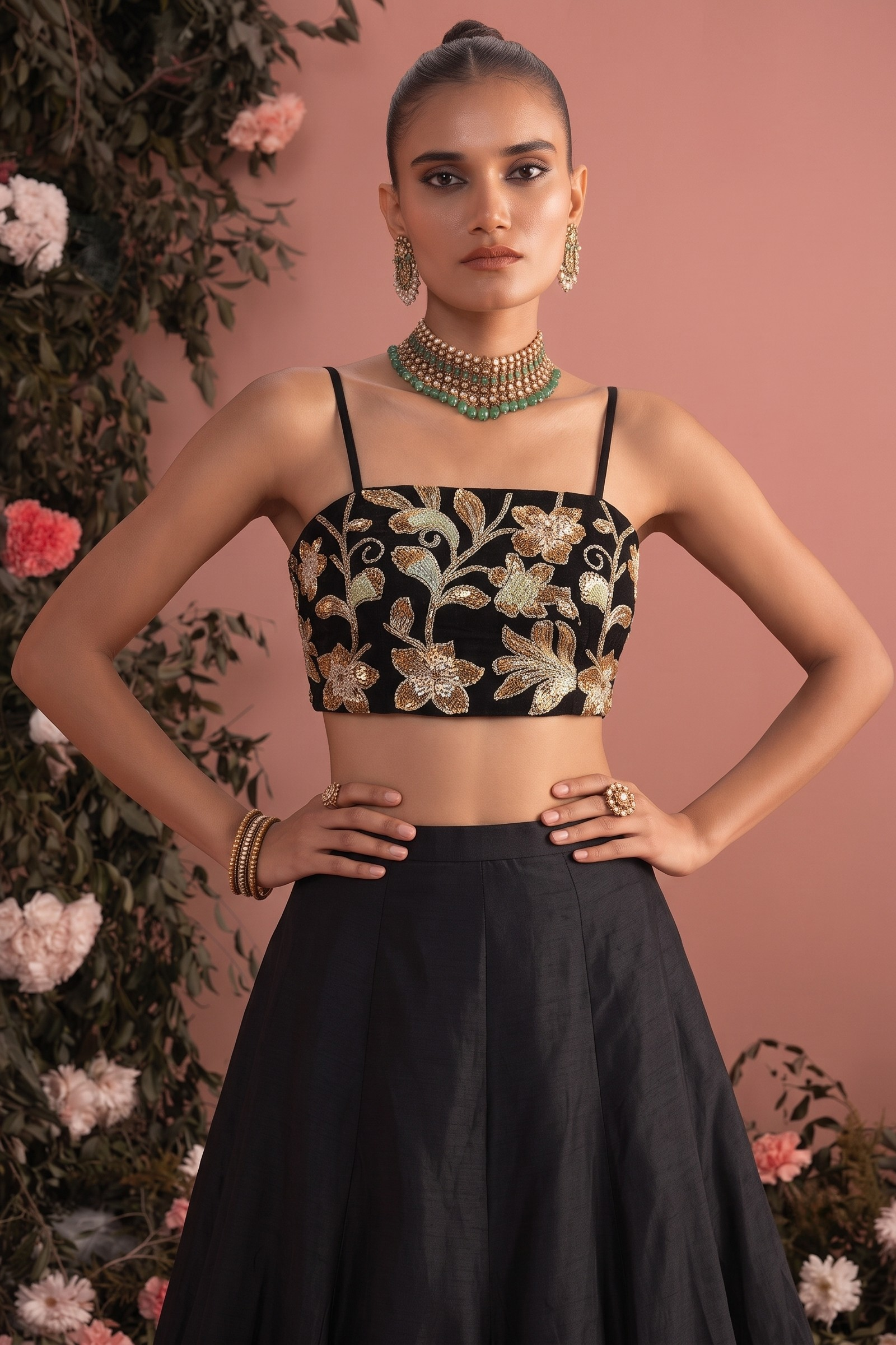 Black Party Wear Lehenga Choli with Bead Embroidery