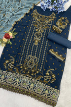 Teal Georgette Kameez With Pant For Indian & Pakistani Wedding Festival - Thread & Sequence Embroidery