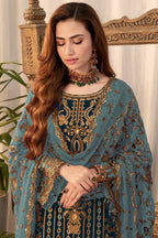 Teal Georgette Kameez With Pant For Indian & Pakistani Wedding Festival - Thread & Sequence Embroidery