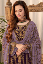Purple Georgette Kameez With Pant For Indian & Pakistani Wedding Festival - Thread & Sequence Embroidery