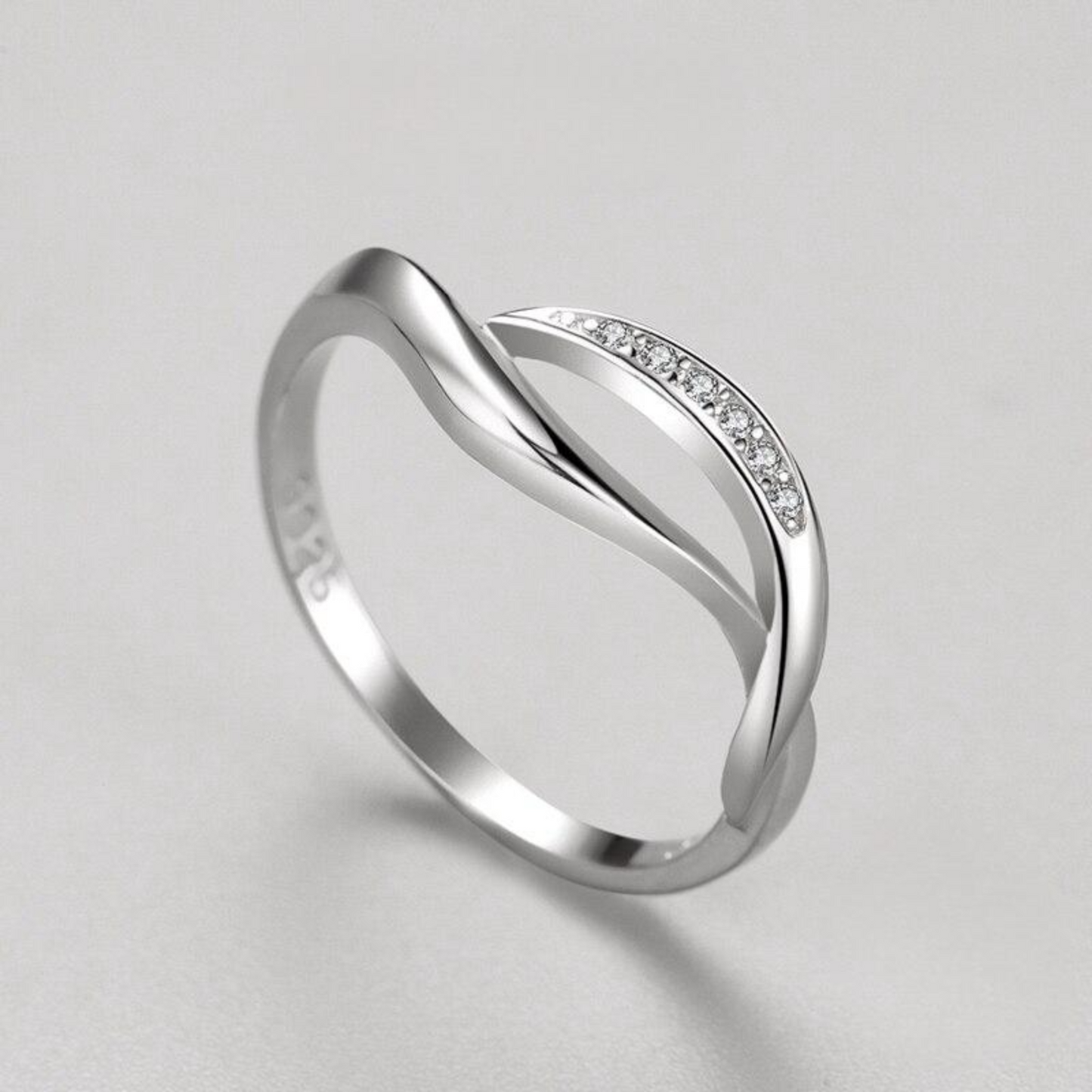 925 Sterling Silver Fashion Asymmetry Line Zircon Finger Ring For Women - Simplicity Wedding Statement Jewelry