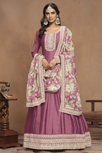 Pink Art Silk Long Anarkali Suit For Indian Festivals & Pakistani Weddings Dress - Embroidery Work