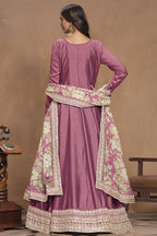 Pink Art Silk Long Anarkali Suit For Indian Festivals & Pakistani Weddings Dress - Embroidery Work