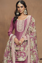 Pink Art Silk Long Anarkali Suit For Indian Festivals & Pakistani Weddings Dress - Embroidery Work