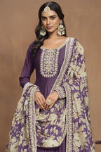 Purple Art Silk Long Anarkali Suit For Indian Festivals & Pakistani Weddings Dress - Embroidery Work