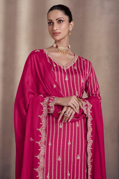 Pink Chinon Silk Sharara Suit for Indian Festival & Pakistani Wedding - Embroidery Work