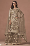 Light Brown Ladies Dress For Engagement - Sharara Suit With Embroidery