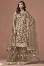 Light Brown Ladies Dress For Engagement - Sharara Suit With Embroidery
