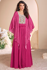 Pink Chinon Silk Indian Bridal Gowns for Marriage Anarkali Style - Embroidery Work, Print Work