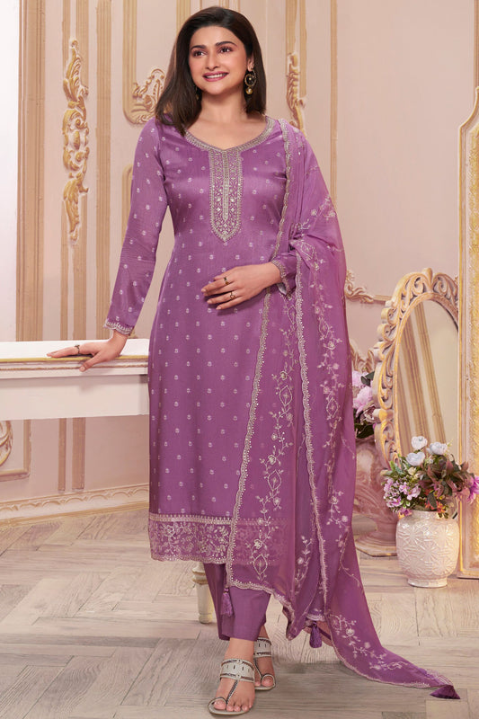 Purple Georgette Silk Kameez with Pant For Indian Suit Festivals & Pakistani Weddings - Embroidery Work