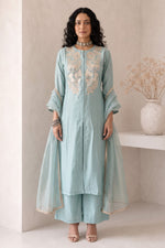 Light Cyan Diwali Outfits for Women - A-Line Kurta & Ankle-Length Pants