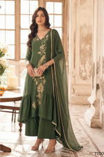 Olive Green Mehndi Outfits | A-Line Pleated Kurta & Pant Set