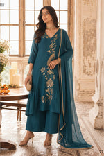 Dark Teal Diwali Outfits for Women | A-Line Kurta & Pant Set