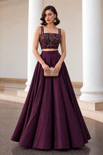 Burgundy Soft Silk Wedding Lehenga & Sleeveless Choli