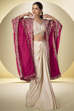 Magenta Embroidered Chinon Silk Palazzo Suit for Party