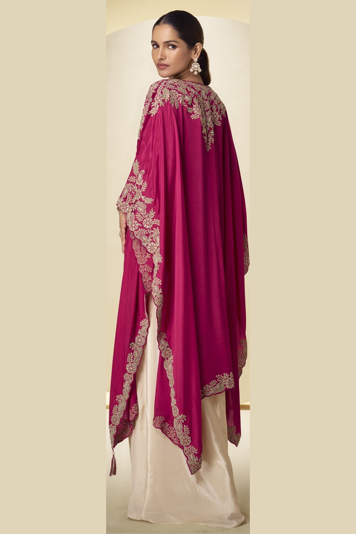 Magenta Embroidered Chinon Silk Palazzo Suit for Party