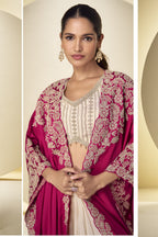 Magenta Embroidered Chinon Silk Palazzo Suit for Party