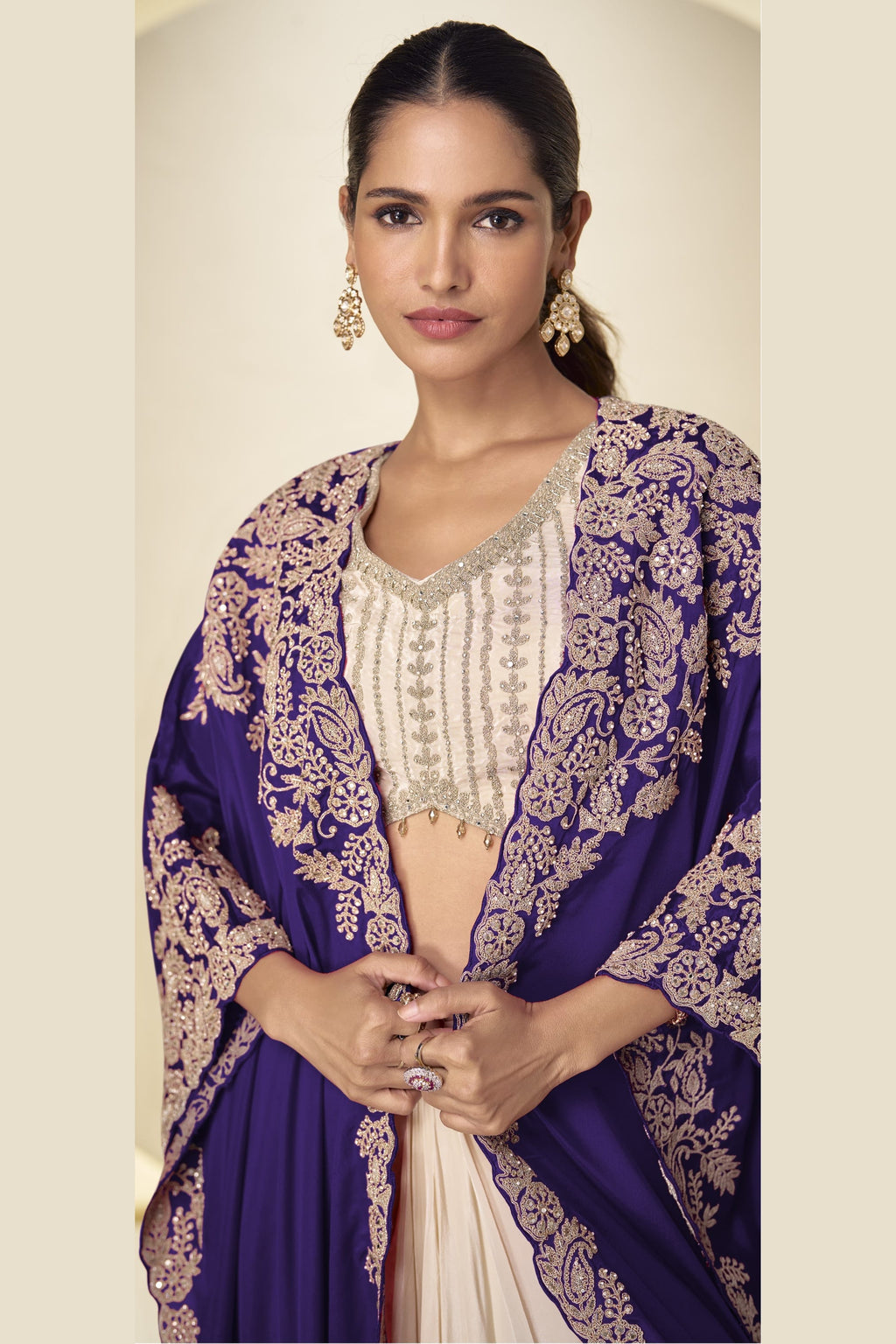 Purple Embroidered Palazzo Suits for Women