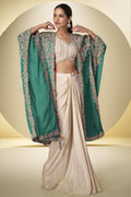 Green Embroidered Plazo Suit for Mehndi in Chinon Silk