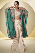 Green Embroidered Plazo Suit for Mehndi in Chinon Silk