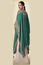 Green Embroidered Plazo Suit for Mehndi in Chinon Silk