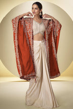 Rust Embroidered Plazo with Suit and Dupatta