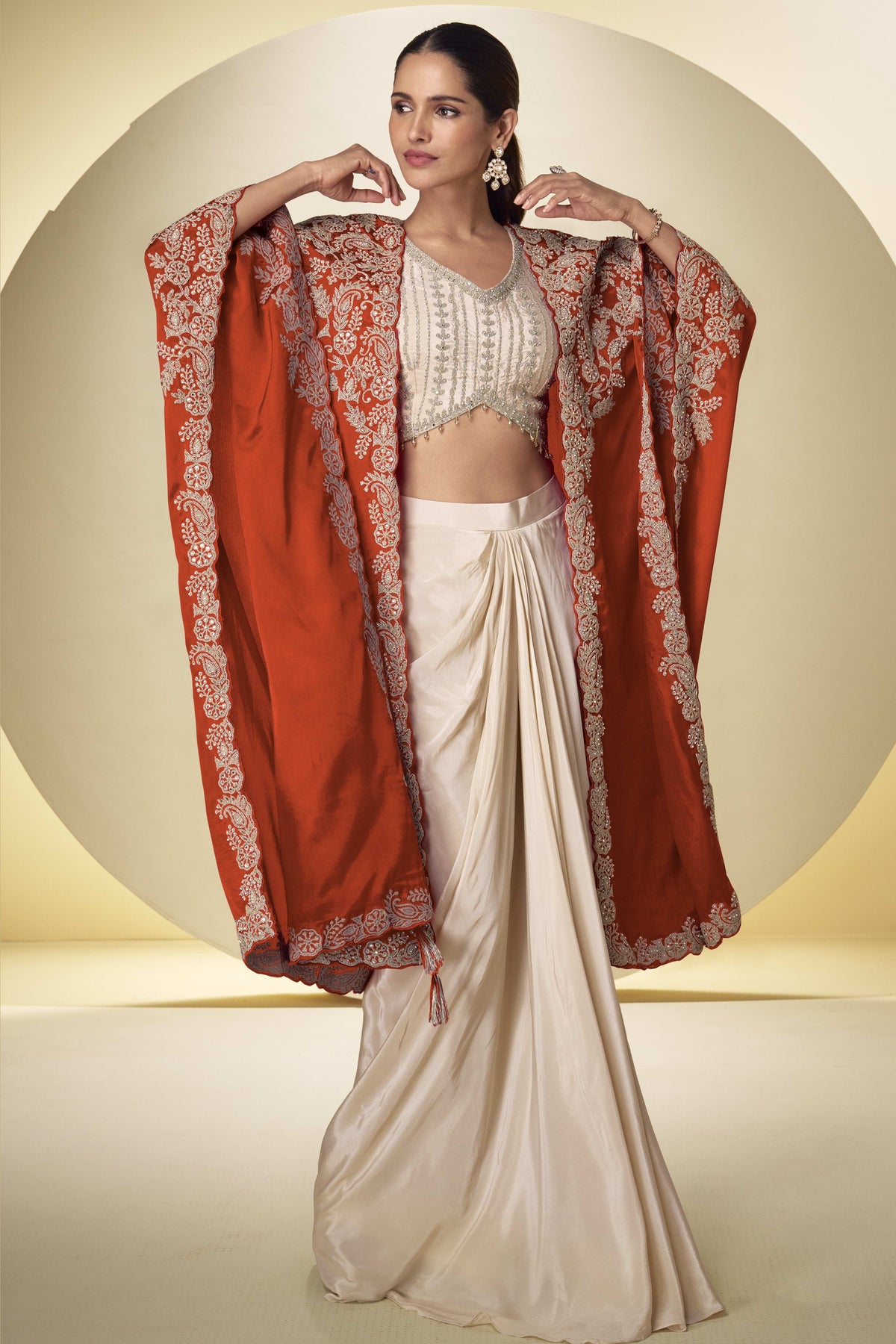 Rust Embroidered Plazo with Suit and Dupatta