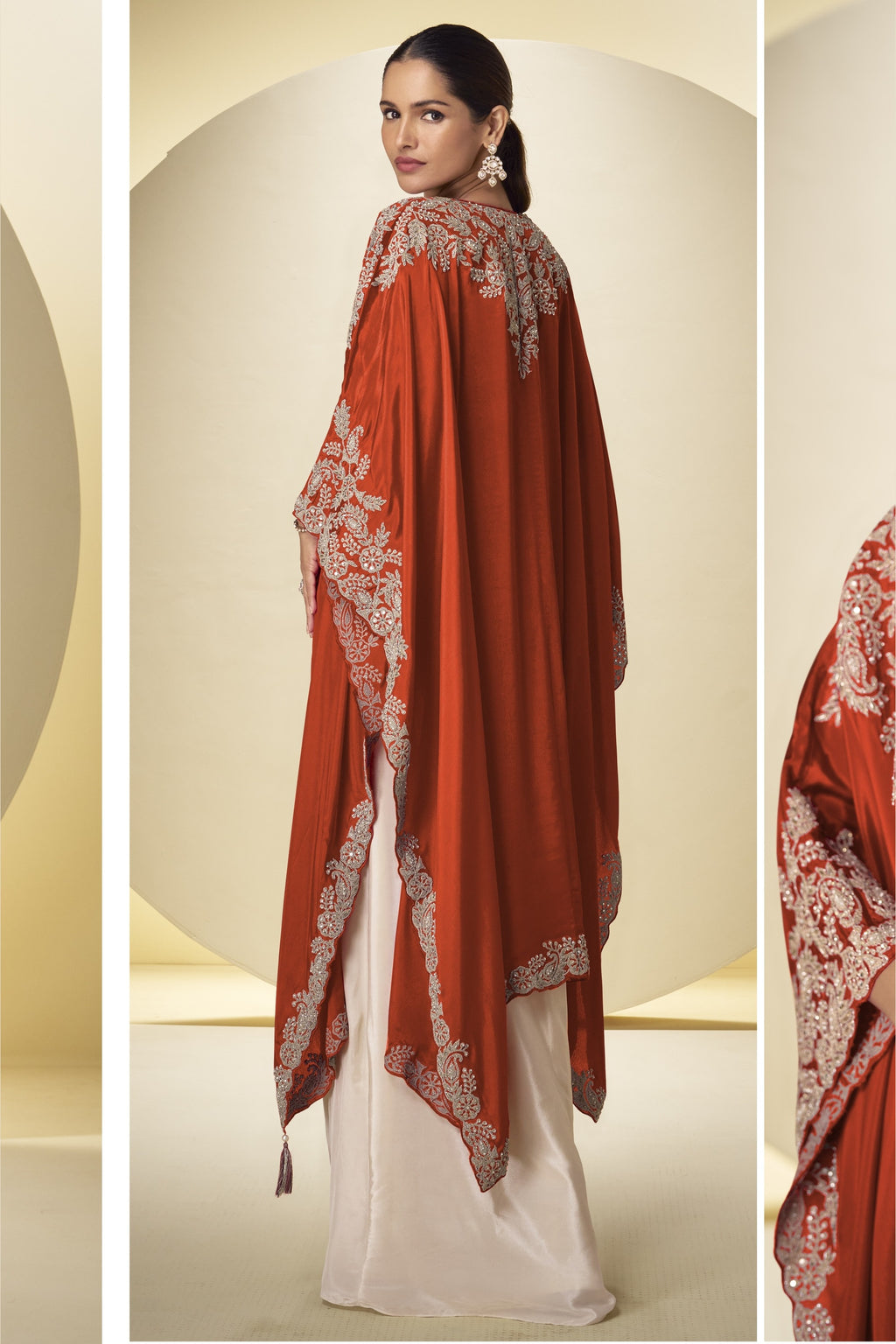 Rust Embroidered Plazo with Suit and Dupatta