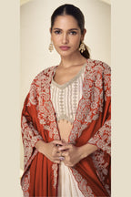Rust Embroidered Plazo with Suit and Dupatta