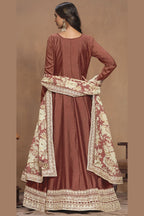 Brown Art Silk Long Anarkali Suit For Indian Festivals & Pakistani Weddings Dress - Embroidery Work