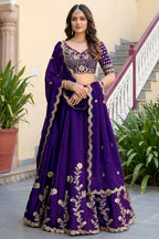 Affair Purple Rangoli Silk Wedding Lengha for Women with Zari and Sequins Work