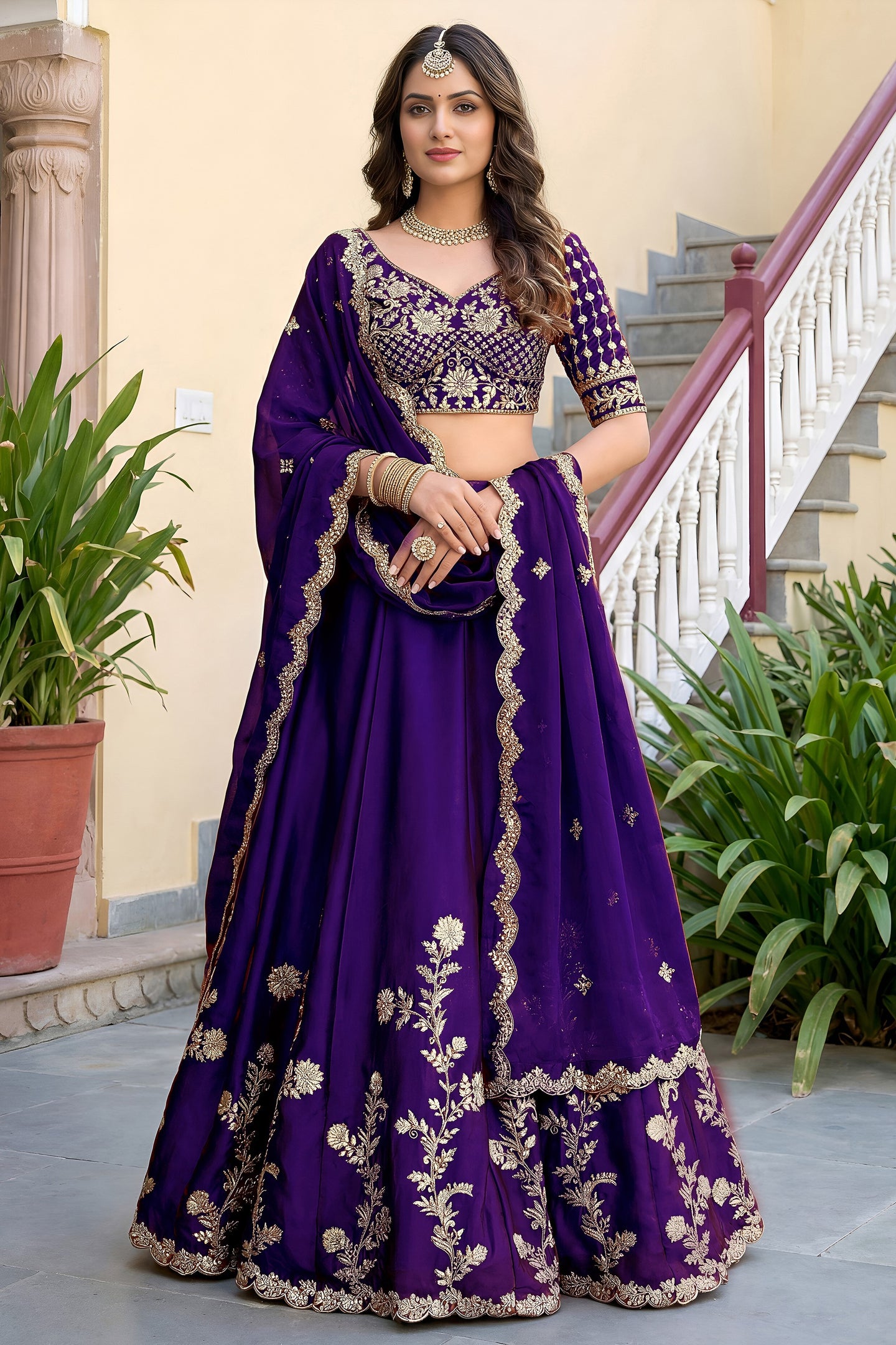 Affair Purple Rangoli Silk Wedding Lengha for Women with Zari and Sequins Work