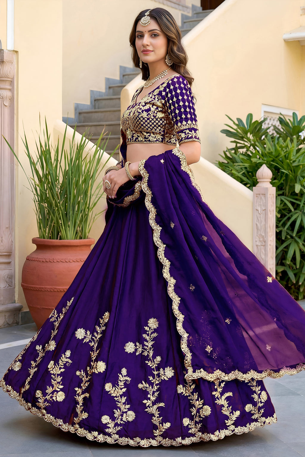 Affair Purple Rangoli Silk Wedding Lengha for Women with Zari and Sequins Work