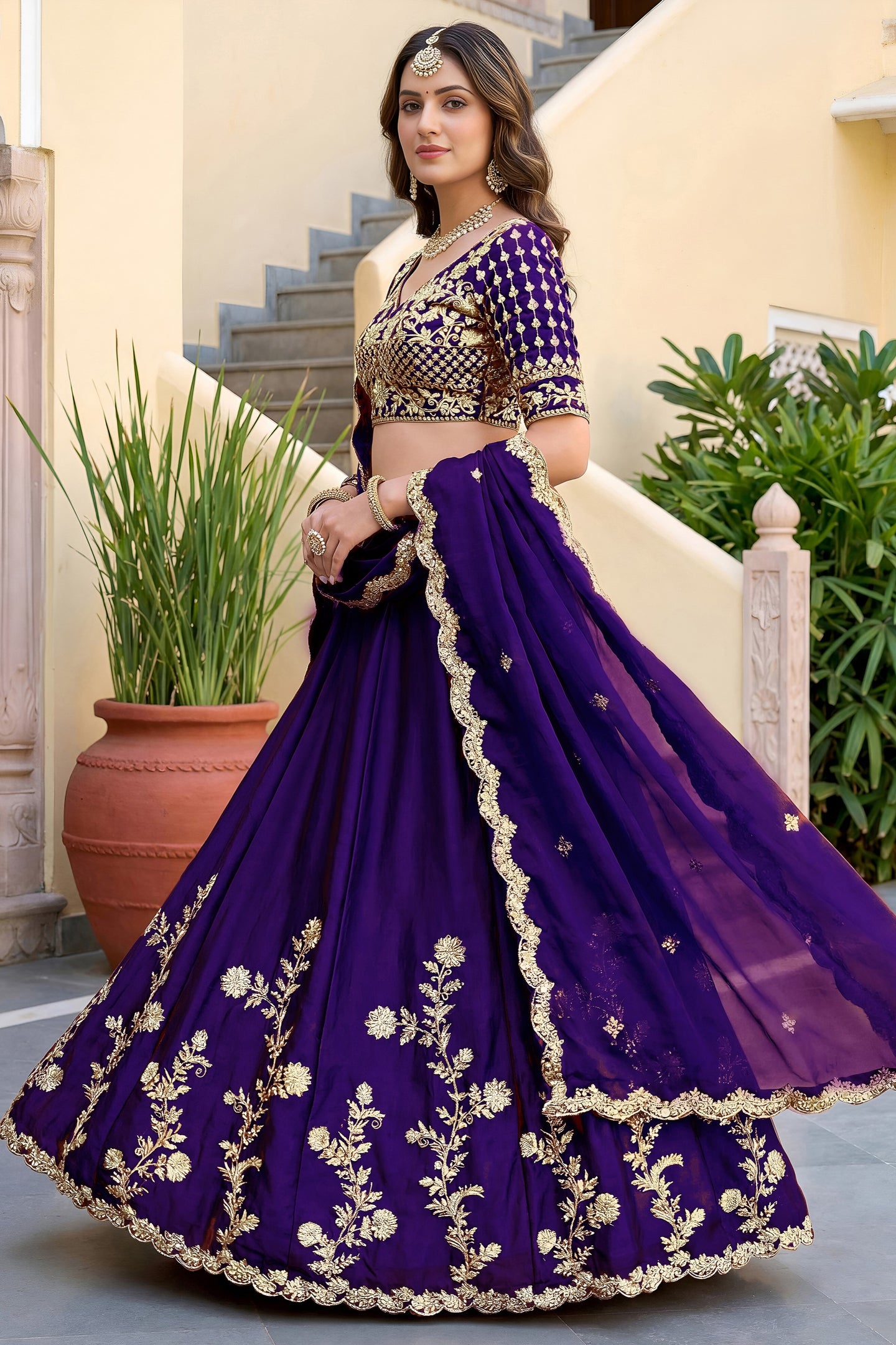 Affair Purple Rangoli Silk Wedding Lengha for Women with Zari and Sequins Work