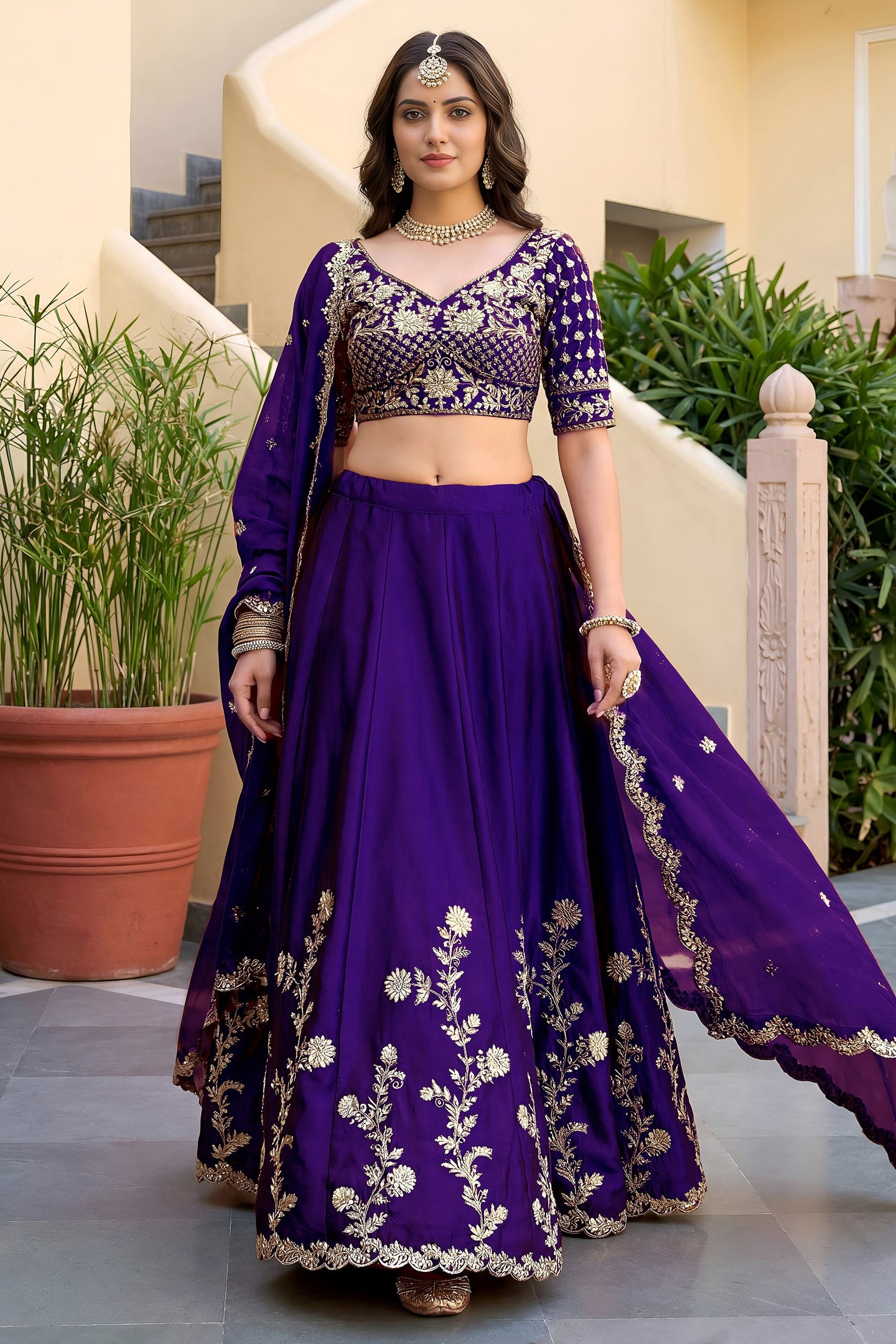 Affair Purple Rangoli Silk Wedding Lengha for Women with Zari and Sequins Work