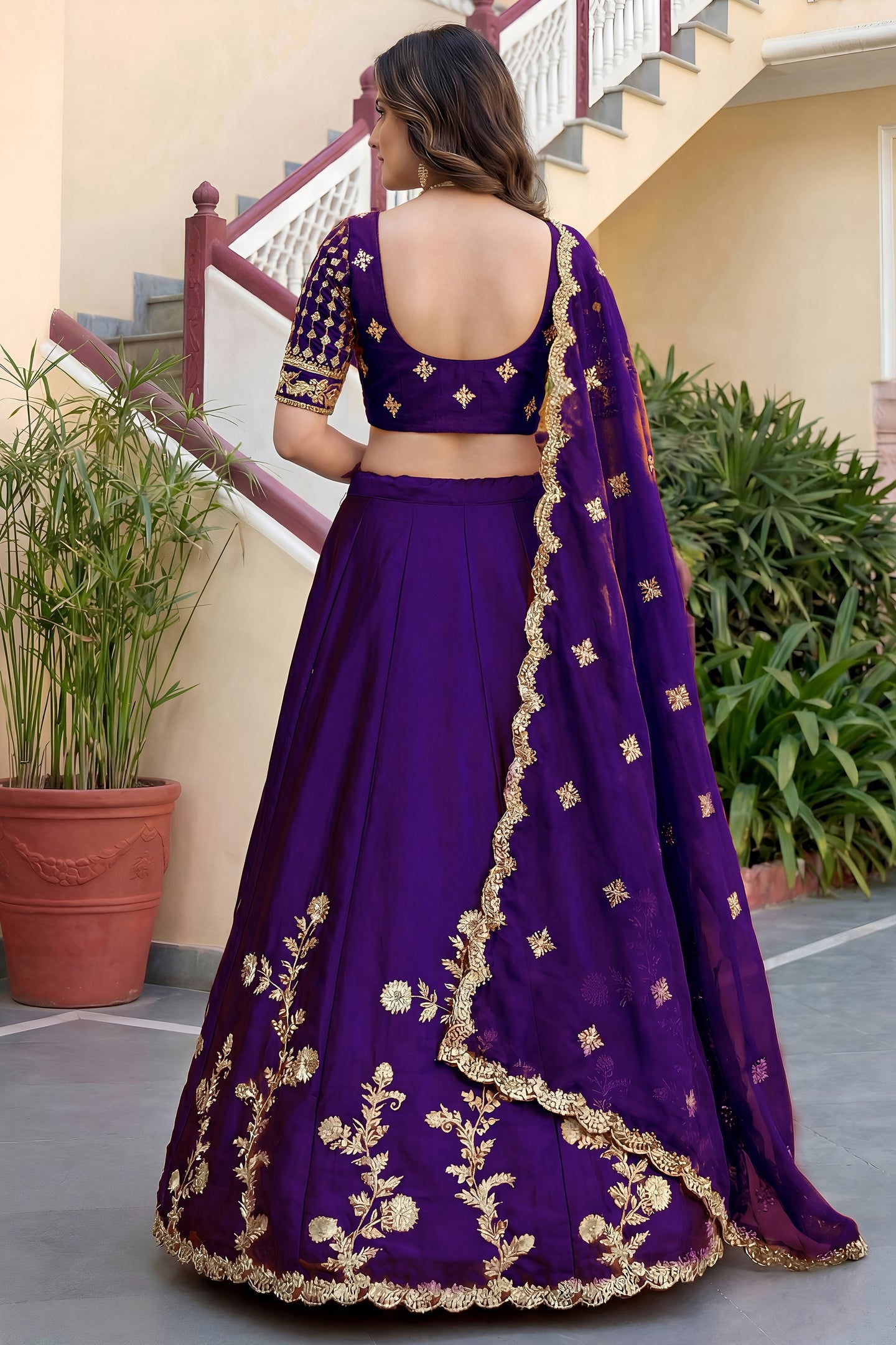 Affair Purple Rangoli Silk Wedding Lengha for Women with Zari and Sequins Work